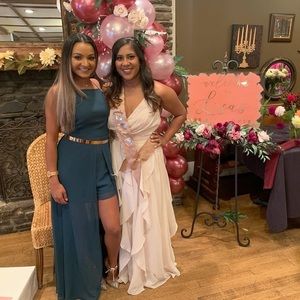 Teal romper with floor length skirt